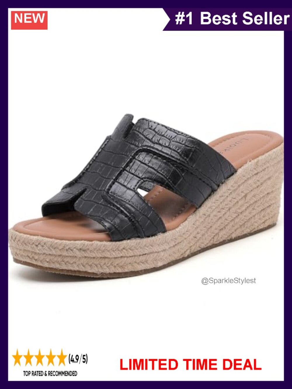 Wide Width Faux Leather Wedge Platform Slide Sandals Memory Foam